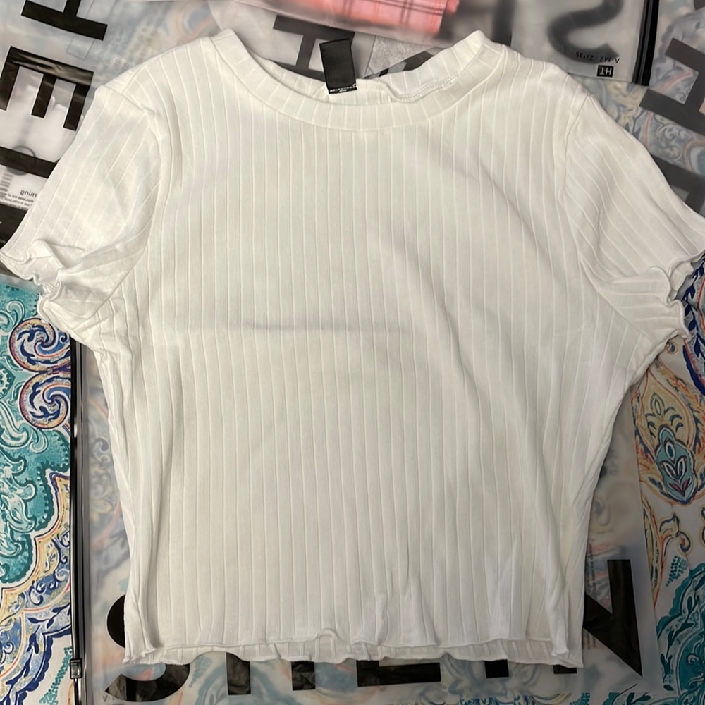 shein solid lettuce trim rib-knit tee